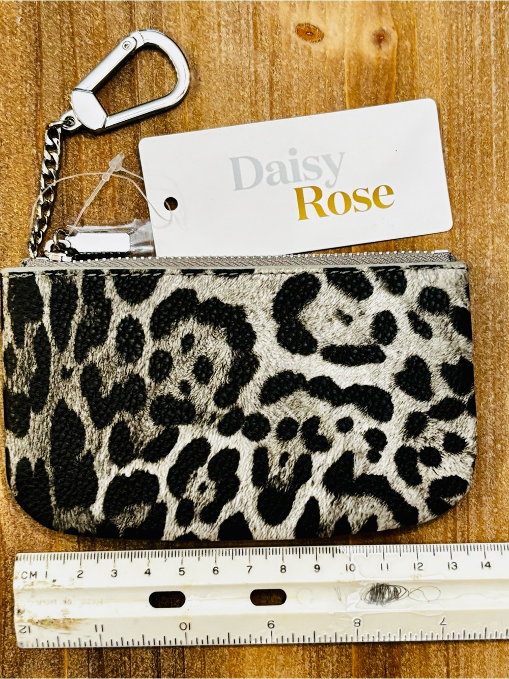 Daisy Rose Black & Cream Leopard Key Pouch with silver hook NWT